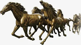 马匹铜铸雕塑海报免抠