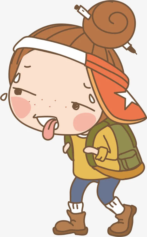 卡通背包客女孩免抠