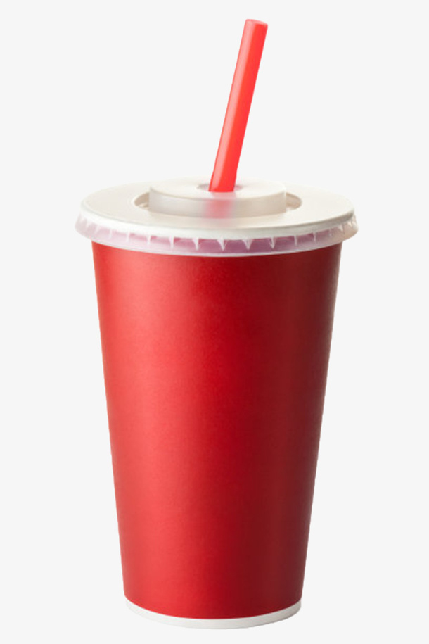 实物红色吸管奶茶纸杯免抠