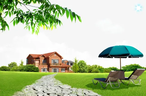 别墅前的草坪免抠