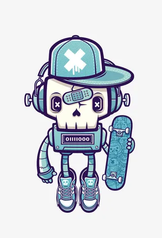 扁平化可爱卡通骷髅人免抠