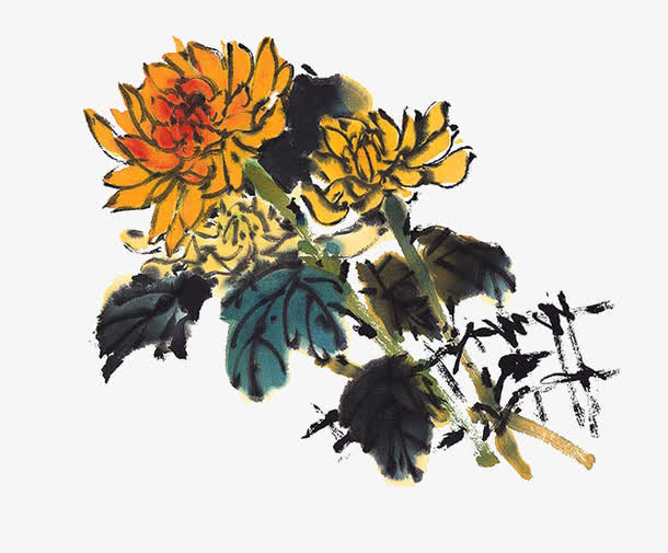 水墨菊花免抠