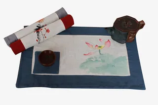 手绘荷花茶席图片素材免抠