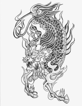 手绘黑白麒麟图案免抠