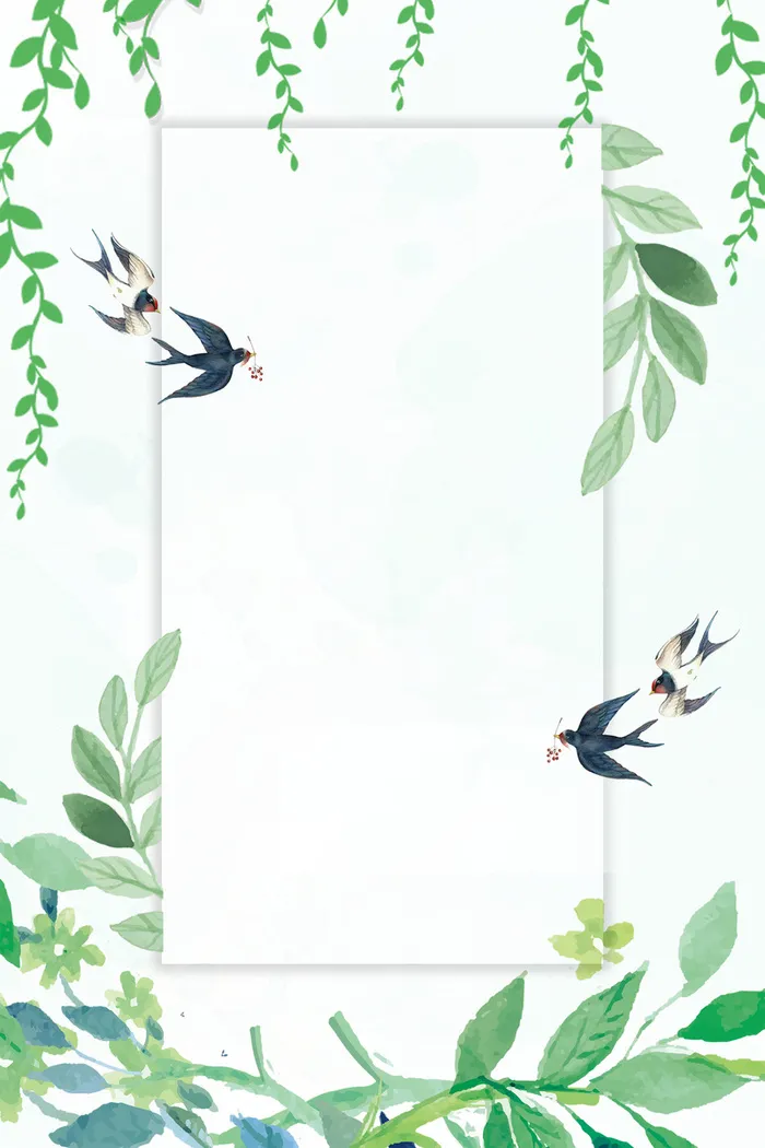 浅绿色手绘春季上新花鸟春天背景高清