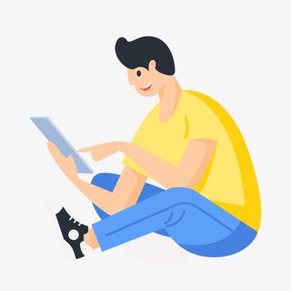 看电脑的插画免抠