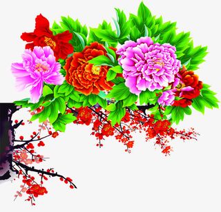 手绘富贵花春节卡片免抠