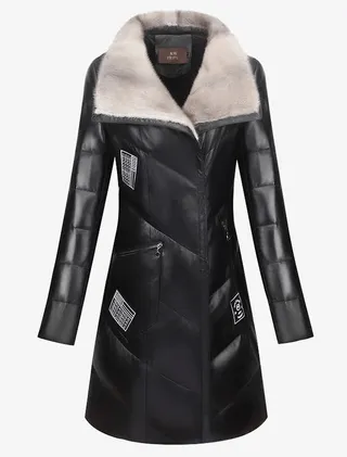 水貂毛领真皮羽绒服免抠