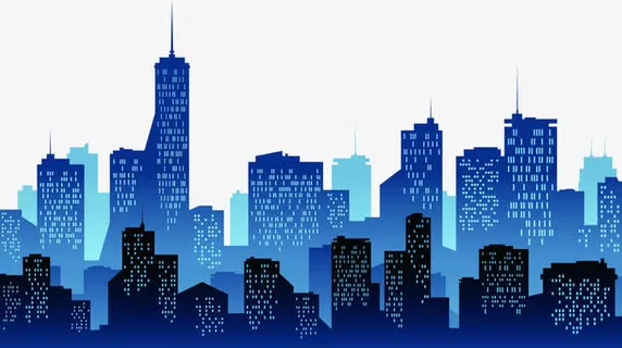 蓝色城市建筑招聘海报免抠