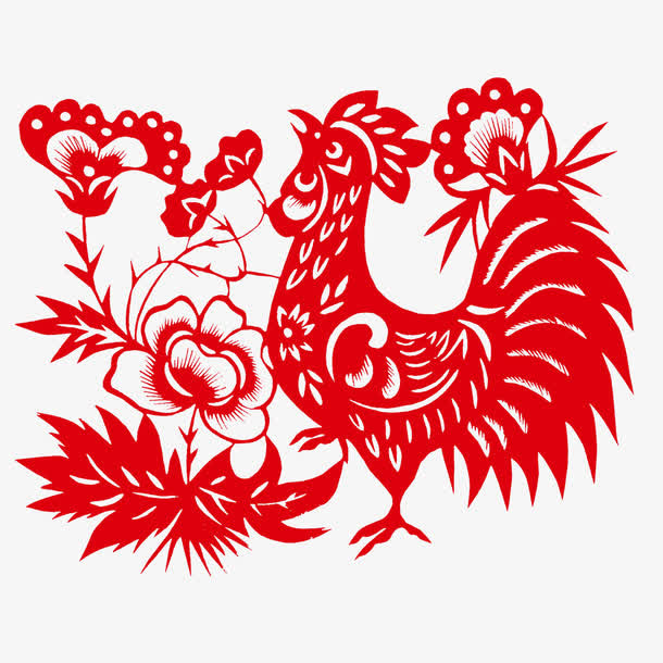红色公鸡剪纸免抠
