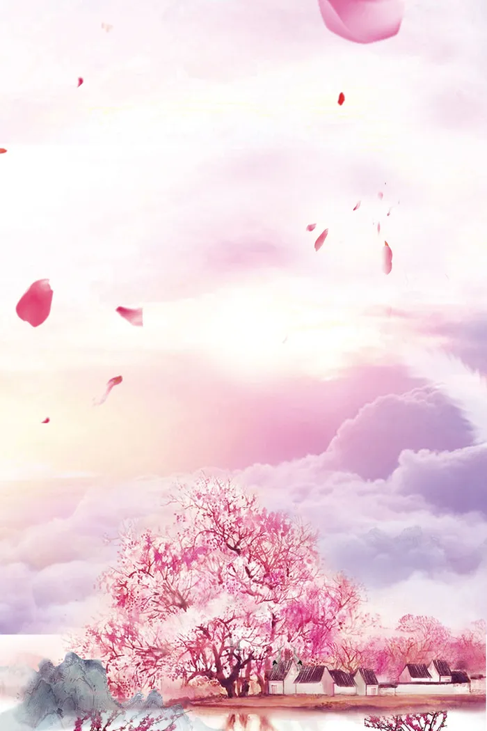 粉红色树木上空的花瓣背景素材高清