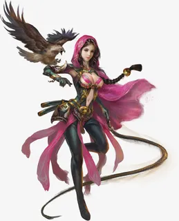 手绘游戏人物驯鹰美女免抠