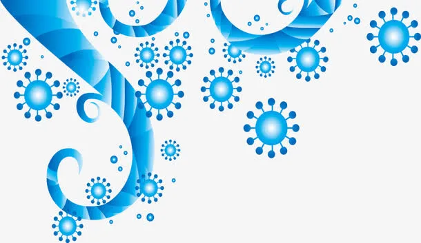 手绘蓝色渐变花纹免抠