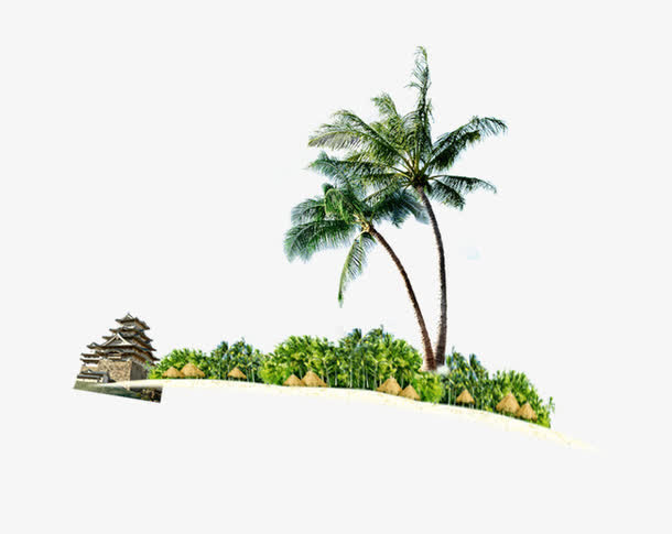 绿色草地椰子元素免抠