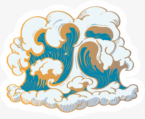 梦幻唯美国潮浪花奔腾免抠