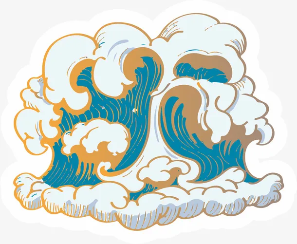 梦幻唯美国潮浪花奔腾免抠