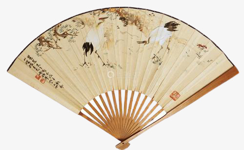 中国风国潮新年拜年仙鹤扇子免抠