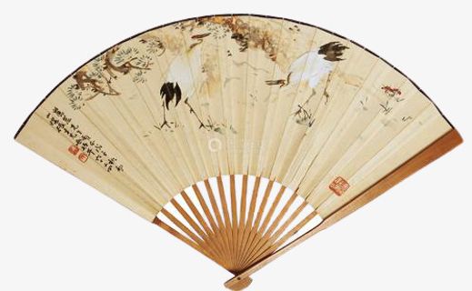 中国风国潮新年拜年仙鹤扇子免抠