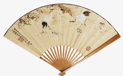 中国风国潮新年拜年仙鹤扇子免抠