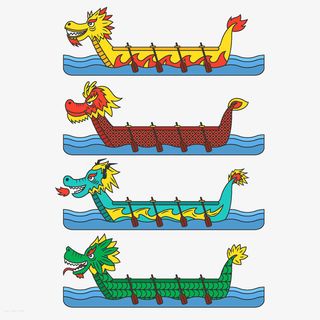 端午赛龙舟手绘动漫卡通龙舟免抠