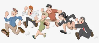 手绘一群奔跑的人群免抠