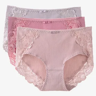 螺纹棉透气吸湿无痕蕾丝纯棉女内免抠