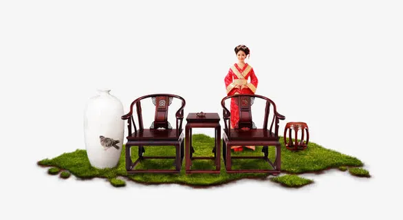 古典家具侍女草坪地免抠