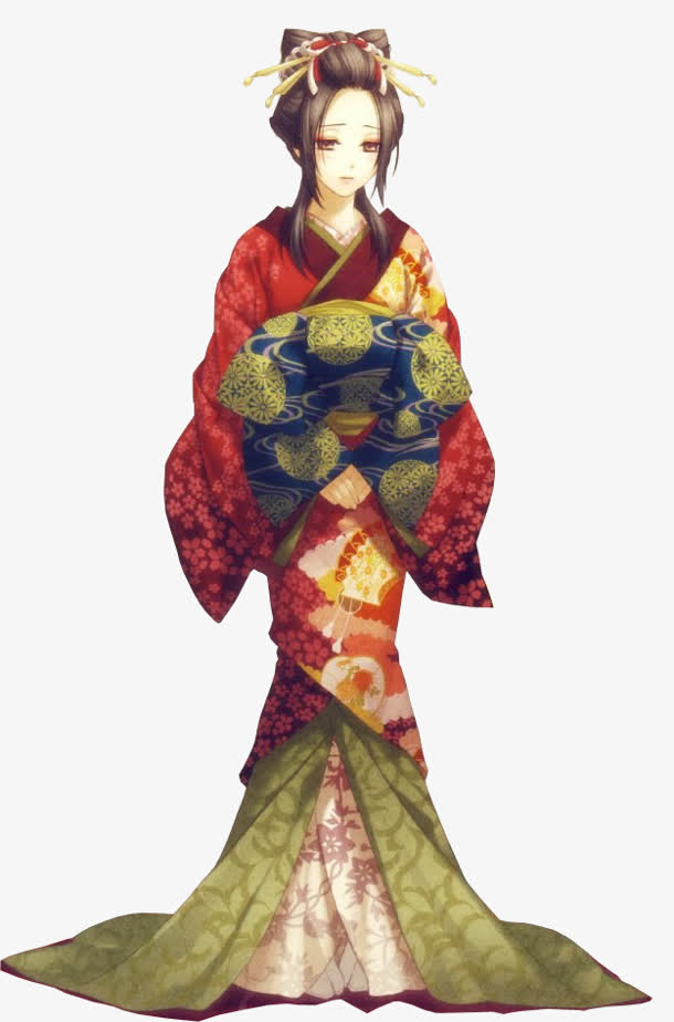 日本和服女子彩绘立绘免抠
