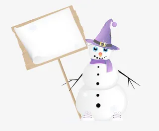 举牌子的雪人免抠