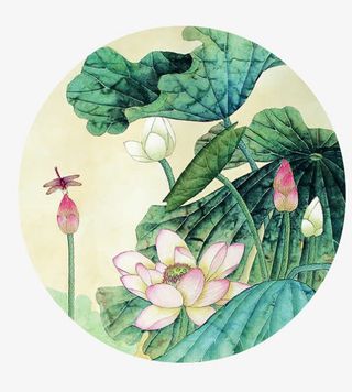 工笔画荷花儿圆形免抠