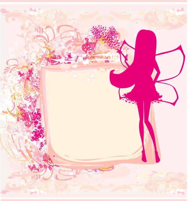 小精灵女孩花纹背景免抠