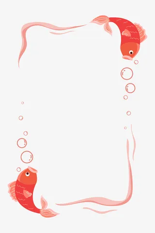 手绘新年小鱼边框免抠