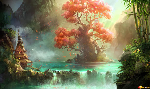 游戏场景立绘樱花树免抠