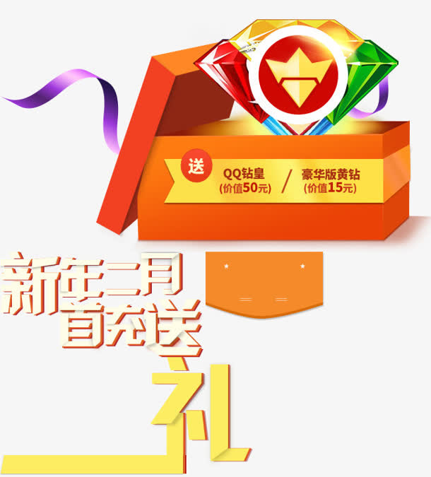 二月首充送礼促销标签免抠