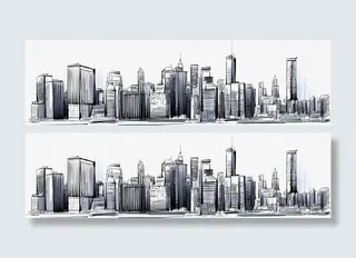 手绘城市轮廓免抠