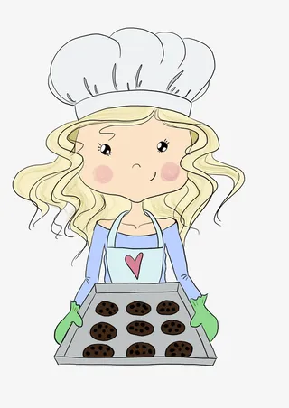 手绘卡通烘培做饼干女孩免抠