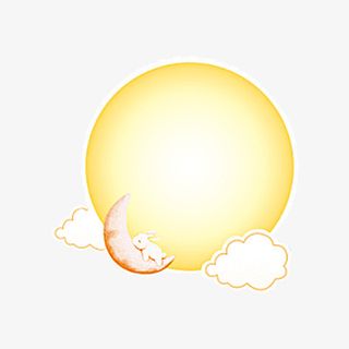 中秋圆月亮云彩兔子漂浮免抠