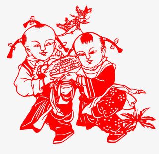 小孩动物剪纸窗花免抠