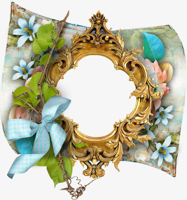 黄色金属中国风花纹边框免抠