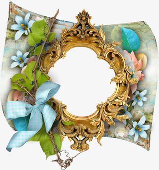 黄色金属中国风花纹边框免抠