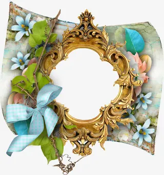 黄色金属中国风花纹边框免抠