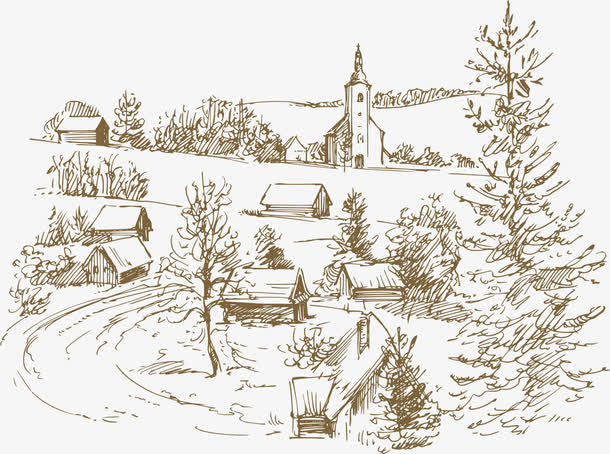 手绘线稿庄园农牧素材免抠