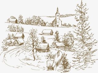 手绘线稿庄园农牧素材免抠