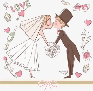 新郎新娘结婚照PNG矢量元素免抠