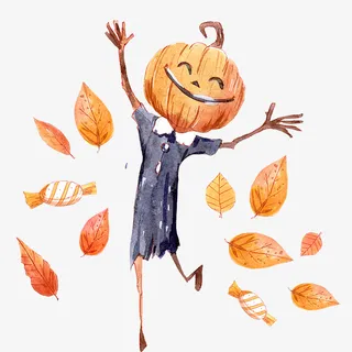 手绘的万圣节南瓜人物免抠