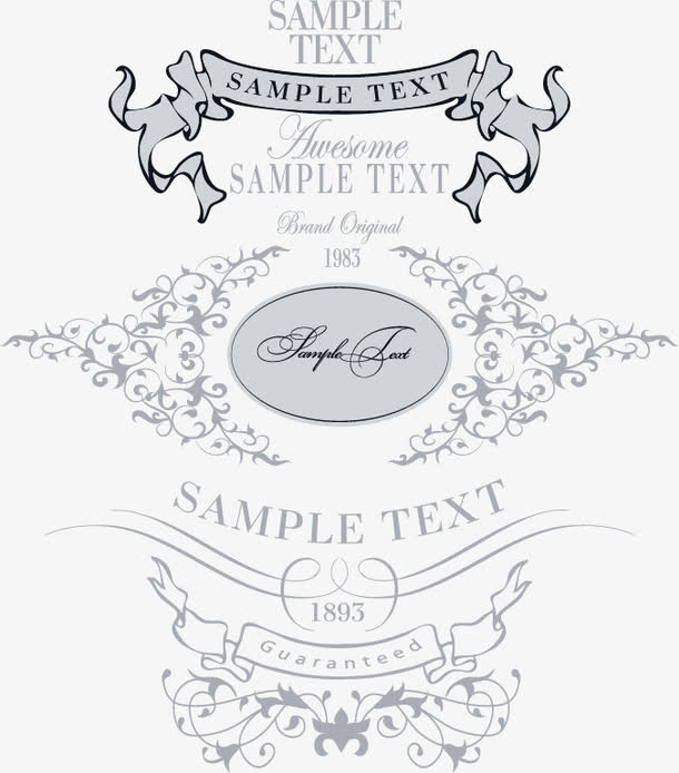 矢量复古飘带花纹免抠