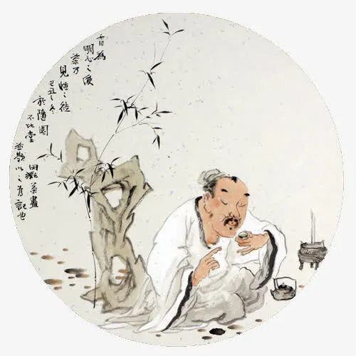 品茶圆形国画免抠