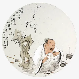 品茶圆形国画免抠 品茶圆形国画免抠