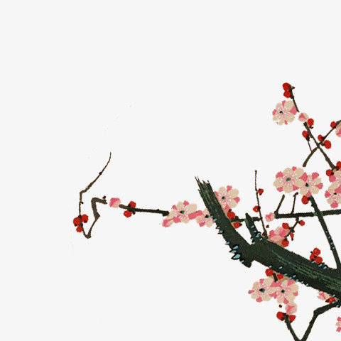 桃花水彩画免抠