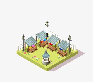 等距城市插画2.5D立体农场路免抠